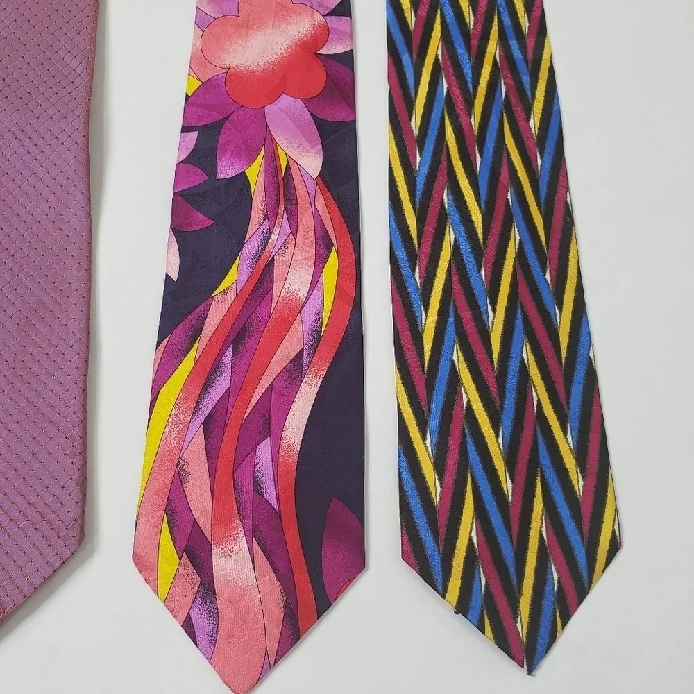 Bachrach bundle of 5 silk ties pink and purple abstract